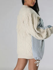 Cable-Textured Contrast-Sleeve Sweater