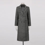 Textured Double-Breasted Long Coat