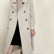 Notched-Lapel Double-Breasted Long Coat