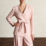 Tie-Waist Collarless Blazer
