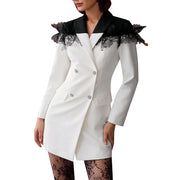 Lace-Collar Double-Breasted Blazer