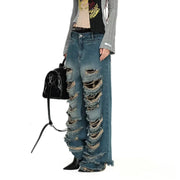 Distressed Wide-Leg Jeans