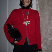 Contrast-Trim Button Cardigan