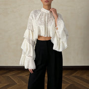 Tiered-Sleeve Cropped Blouse
