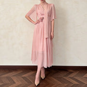 Floral-Detail Flutter-Sleeve Dress