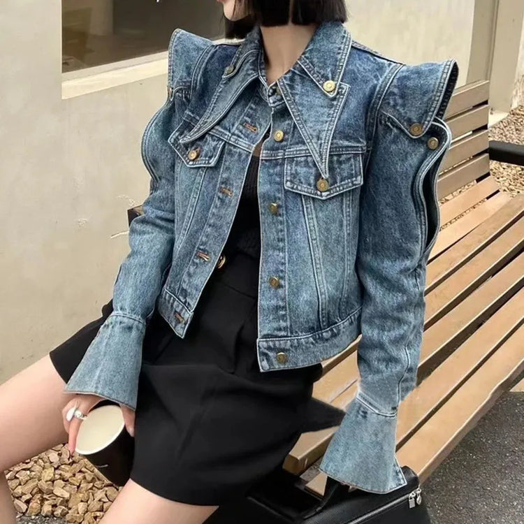 Cutout-Shoulder Button-Front Jacket