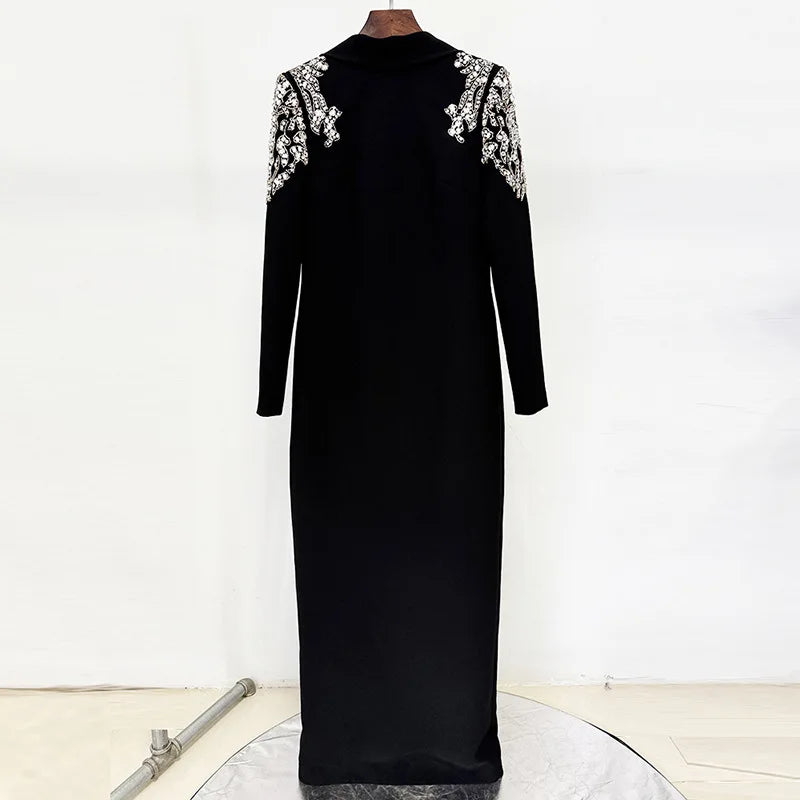 Embellished-Shoulder Long-Sleeve Dress