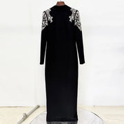 Embellished-Shoulder Long-Sleeve Dress