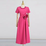 Short-Sleeve A-Line Long Dress