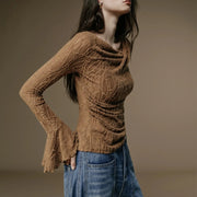 Textured Ruched Long-Sleeve Top
