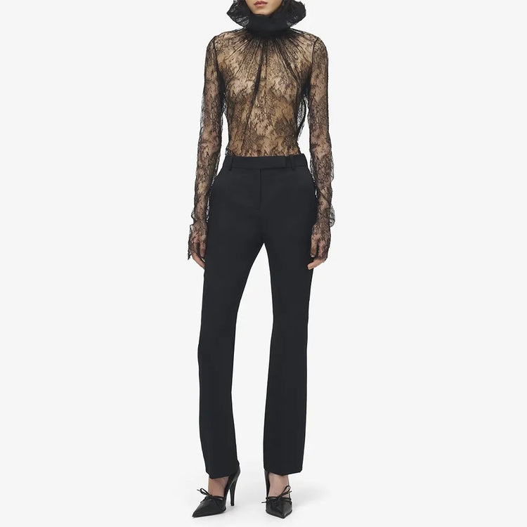 Sheer Lace High-Neck Blouse