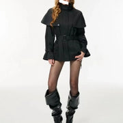 Cape-Overlay Short Trench Coat