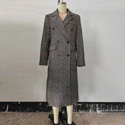 Textured Double-Breasted Long Coat