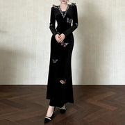 Butterfly-Applique Long-Sleeve Dress