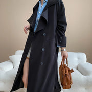 Wide-Lapel Long Trench Coat