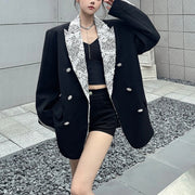Lace-Trim Notched-Lapel Blazer