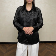 Pleated-Sleeve Glossy Button Shirt