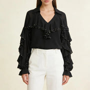 Embellished Ruffle-Trim Blouse