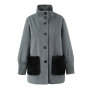 Ribbed-Trim Button-Front Jacket