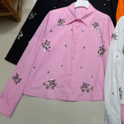 Embellished Glossy Cropped Shirt