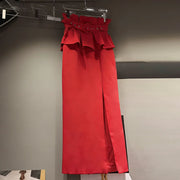 Peplum-Waist Split-Front Skirt