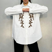Contrast Leaf-Detail Button Shirt