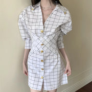 Windowpane-Check Button-Front Shirt Dress