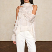 Cold-Shoulder High-Neck Blouse