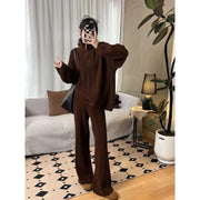 TWOTWINSTYLE Beige Spliced Zipper Two Piece Set Female Turtleneck Long Sleeve Coat Basics Women's Trousers Sets Clothing Style