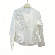 Ruffle-Detail Stand-Collar Shirt
