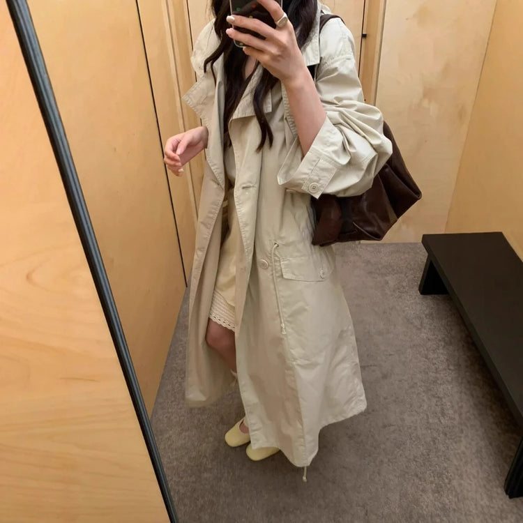 Drawstring Long Trench Coat