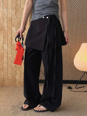 Wrap-Overlay Wide-Leg Pants