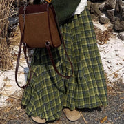 Plaid Gathered Long Skirt