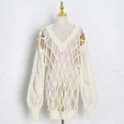Openwork V-Neck Sweater