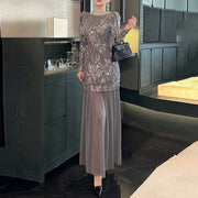 Sequin-Panel Long-Sleeve Dress