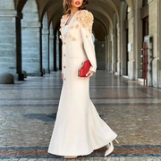 Embellished-Shoulder Blazer Long Dress