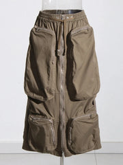 Zip-Front Cargo-Pocket Skirt