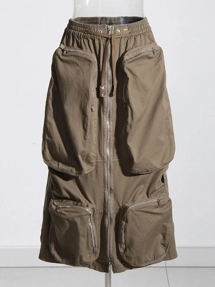 Zip-Front Cargo-Pocket Skirt