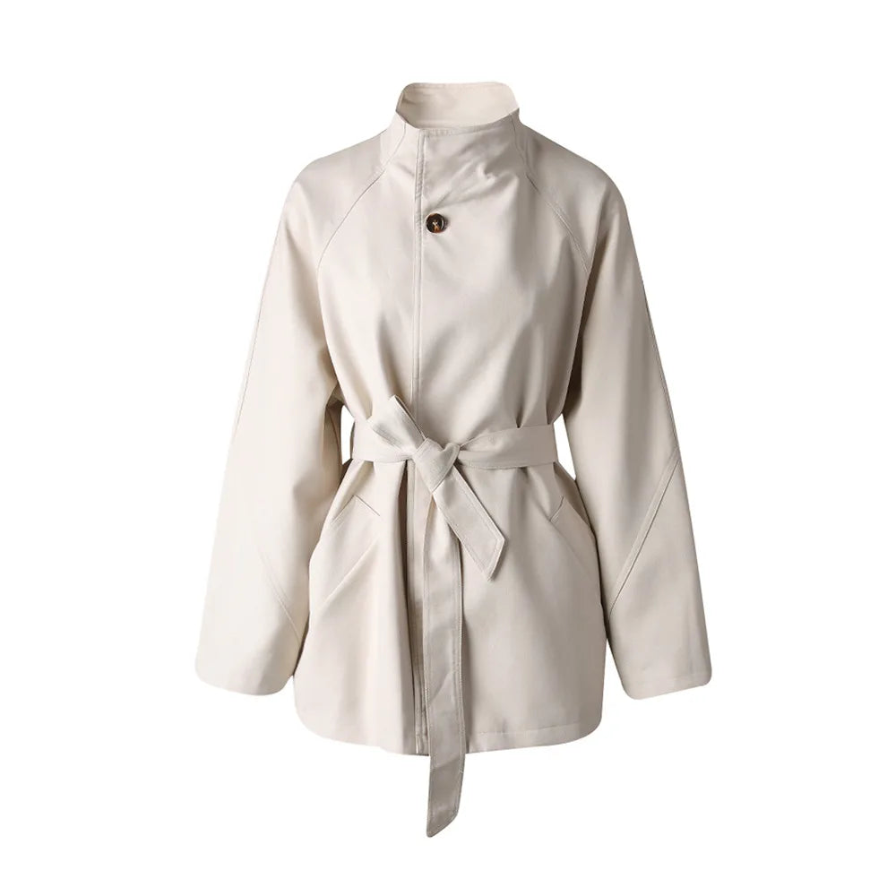 Tie-Waist Stand-Collar Jacket