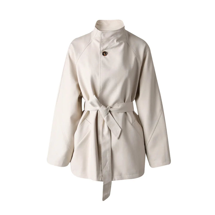 Tie-Waist Stand-Collar Jacket