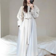 Collarless Tie-Waist Long Coat