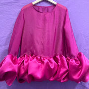Sheer-Panel Balloon-Hem Blouse