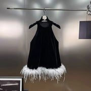 Fluffy-Hem Halter Mini Dress