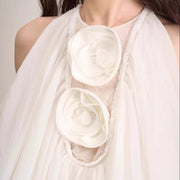 Rosette Halter Bubble-Hem Dress