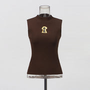 Keyhole-Detail Sleeveless High-Neck Top