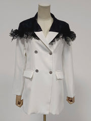 Lace-Collar Double-Breasted Blazer