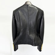 Glossy Collarless Button Jacket