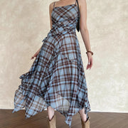 Plaid Asymmetric Strap Dress