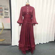 Ruched-Waist Tiered Long Dress