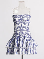Smocked Strapless Ruffle Mini Dress